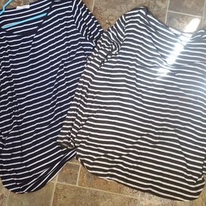 Navy and olive striped long sleeve tops